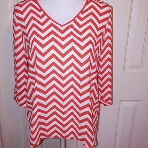 KIARA Top Chevron Semi-Sheer Small Coral White